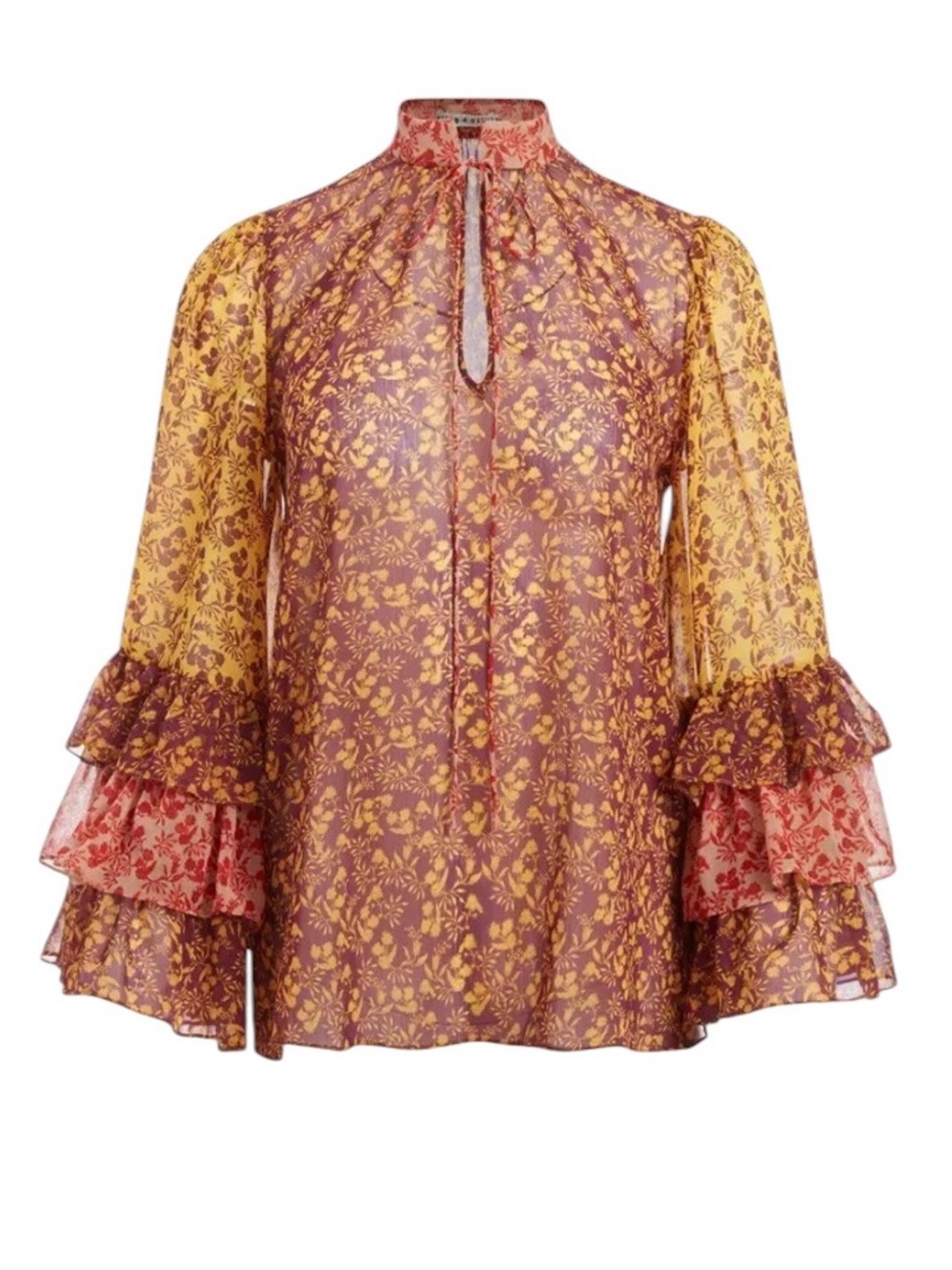 Alice + Olivia floral ruffled sleeve bohemian blouse size M excellent condition